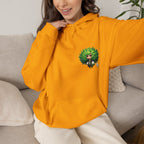 Green Hair Chibi Girl | Cute Anime Character | Kawaii Cat Companion Graphic | Unisex | Green Curly-Head Character Hooded