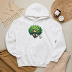 Green Hair Chibi Girl | Cute Anime Character | Kawaii Cat Companion Graphic | Unisex | Green Curly-Head Character Hooded