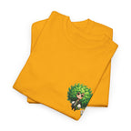 Cute Chibi Character T-Shirt | Big Green Hair Girl with Cat | Kawaii Anime Art Tee | Unisex | Green Curly Hair Girl Tee | Cute Cartoon Girl