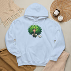 Green Hair Chibi Girl | Cute Anime Character | Kawaii Cat Companion Graphic | Unisex | Green Curly-Head Character Hooded