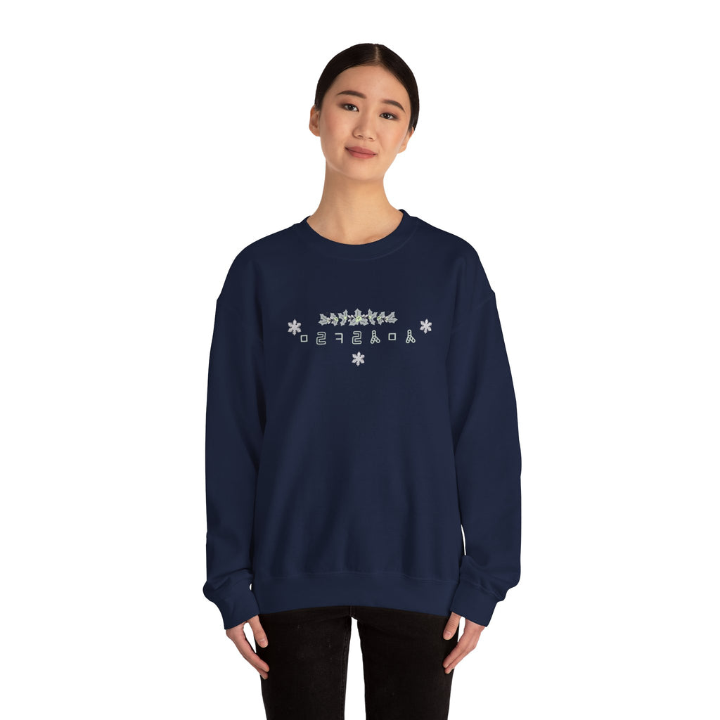 Korean Merry Christmas Sweatshirt | Hangul Initials Front & Back Print | Holly & Snowflake Crewneck | Minimal K-Culture Holiday Gift