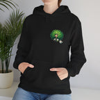 Green Hair Chibi Girl | Cute Anime Character | Kawaii Cat Companion Graphic | Unisex | Green Curly-Head Character Hooded