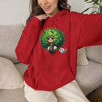 Green Hair Chibi Girl | Cute Anime Character | Kawaii Cat Companion Graphic | Unisex | Green Curly-Head Character Hooded