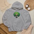 Green Hair Chibi Girl | Cute Anime Character | Kawaii Cat Companion Graphic | Unisex | Green Curly-Head Character Hooded