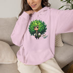 Green Hair Chibi Girl | Cute Anime Character | Kawaii Cat Companion Graphic | Unisex | Green Curly-Head Character Hooded