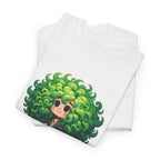 Cute Chibi Character T-Shirt | Big Green Hair Girl with Cat | Kawaii Anime Art Tee | Unisex | Green Curly Hair Girl Tee | Cute Cartoon Girl