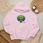 Green Hair Chibi Girl | Cute Anime Character | Kawaii Cat Companion Graphic | Unisex | Green Curly-Head Character Hooded