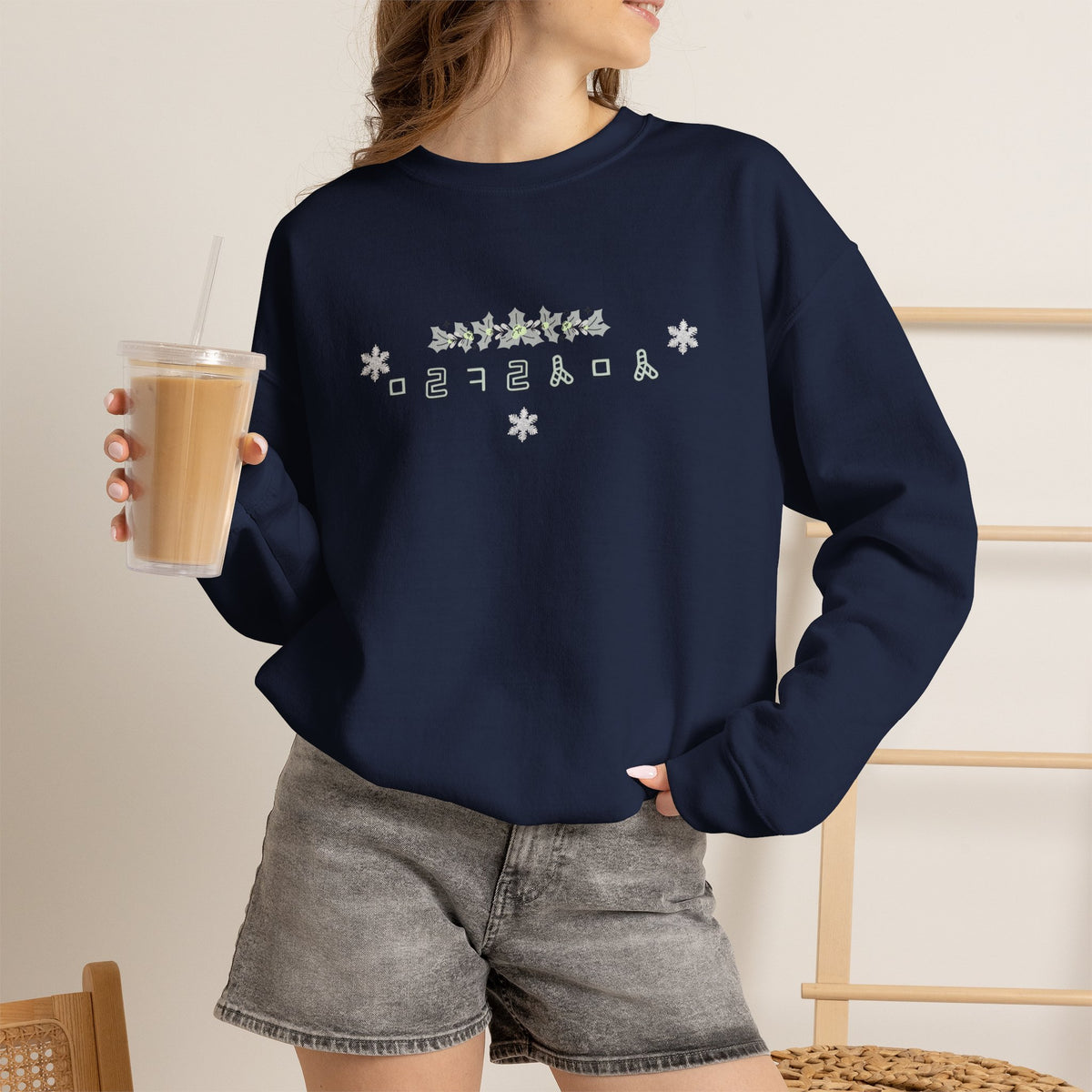 Korean Merry Christmas Sweatshirt | Hangul Initials Front & Back Print | Holly & Snowflake Crewneck | Minimal K-Culture Holiday Gift