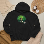 Green Hair Chibi Girl | Cute Anime Character | Kawaii Cat Companion Graphic | Unisex | Green Curly-Head Character Hooded