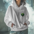 Green Hair Chibi Girl | Cute Anime Character | Kawaii Cat Companion Graphic | Unisex | Green Curly-Head Character Hooded