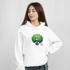 Green Hair Chibi Girl | Cute Anime Character | Kawaii Cat Companion Graphic | Unisex | Green Curly-Head Character Hooded