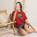 Cute Chibi Character T-Shirt | Big Green Hair Girl with Cat | Kawaii Anime Art Tee | Unisex | Green Curly Hair Girl Tee | Cute Cartoon Girl