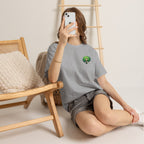 Cute Chibi Character T-Shirt | Big Green Hair Girl with Cat | Kawaii Anime Art Tee | Unisex | Green Curly Hair Girl Tee | Cute Cartoon Girl