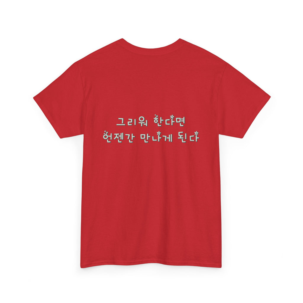 Meaningful Korean Phrase Tee | Reunion Quote Shirt | Sparkle Star Accent Graphic | Sage Green Text | Korean Phrase | Minimal Hangul Script