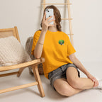 Cute Chibi Character T-Shirt | Big Green Hair Girl with Cat | Kawaii Anime Art Tee | Unisex | Green Curly Hair Girl Tee | Cute Cartoon Girl