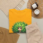 Cute Chibi Character T-Shirt | Big Green Hair Girl with Cat | Kawaii Anime Art Tee | Unisex | Green Curly Hair Girl Tee | Cute Cartoon Girl