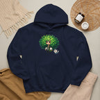 Green Hair Chibi Girl | Cute Anime Character | Kawaii Cat Companion Graphic | Unisex | Green Curly-Head Character Hooded