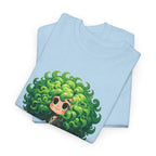 Cute Chibi Character T-Shirt | Big Green Hair Girl with Cat | Kawaii Anime Art Tee | Unisex | Green Curly Hair Girl Tee | Cute Cartoon Girl