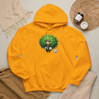 Green Hair Chibi Girl | Cute Anime Character | Kawaii Cat Companion Graphic | Unisex | Green Curly-Head Character Hooded