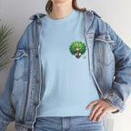 Cute Chibi Character T-Shirt | Big Green Hair Girl with Cat | Kawaii Anime Art Tee | Unisex | Green Curly Hair Girl Tee | Cute Cartoon Girl