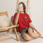Cute Chibi Character T-Shirt | Big Green Hair Girl with Cat | Kawaii Anime Art Tee | Unisex | Green Curly Hair Girl Tee | Cute Cartoon Girl