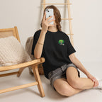 Cute Chibi Character T-Shirt | Big Green Hair Girl with Cat | Kawaii Anime Art Tee | Unisex | Green Curly Hair Girl Tee | Cute Cartoon Girl