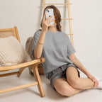 Korean Phrase Tee "When Autumn Comes I Think of You" | Fairy Light Lettering | Sage Green Graphic | Unisex Fall Shirt | Korean Phrase Script Tee | White T‑Shirt with Silver Hangul Text