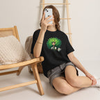 Cute Chibi Character T-Shirt | Big Green Hair Girl with Cat | Kawaii Anime Art Tee | Unisex | Green Curly Hair Girl Tee | Cute Cartoon Girl