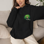 Green Hair Chibi Girl | Cute Anime Character | Kawaii Cat Companion Graphic | Unisex | Green Curly-Head Character Hooded